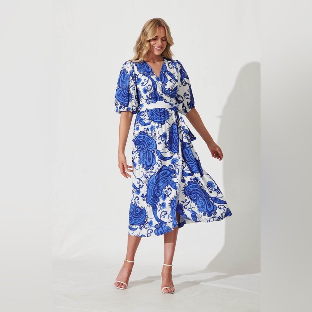 Blue Paisley Wrap Dress